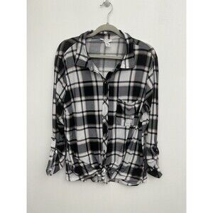 Just Be Women’s Shirts Blouse Plaid Button Up Roll Tab Sleeve Plus 2XL Collared